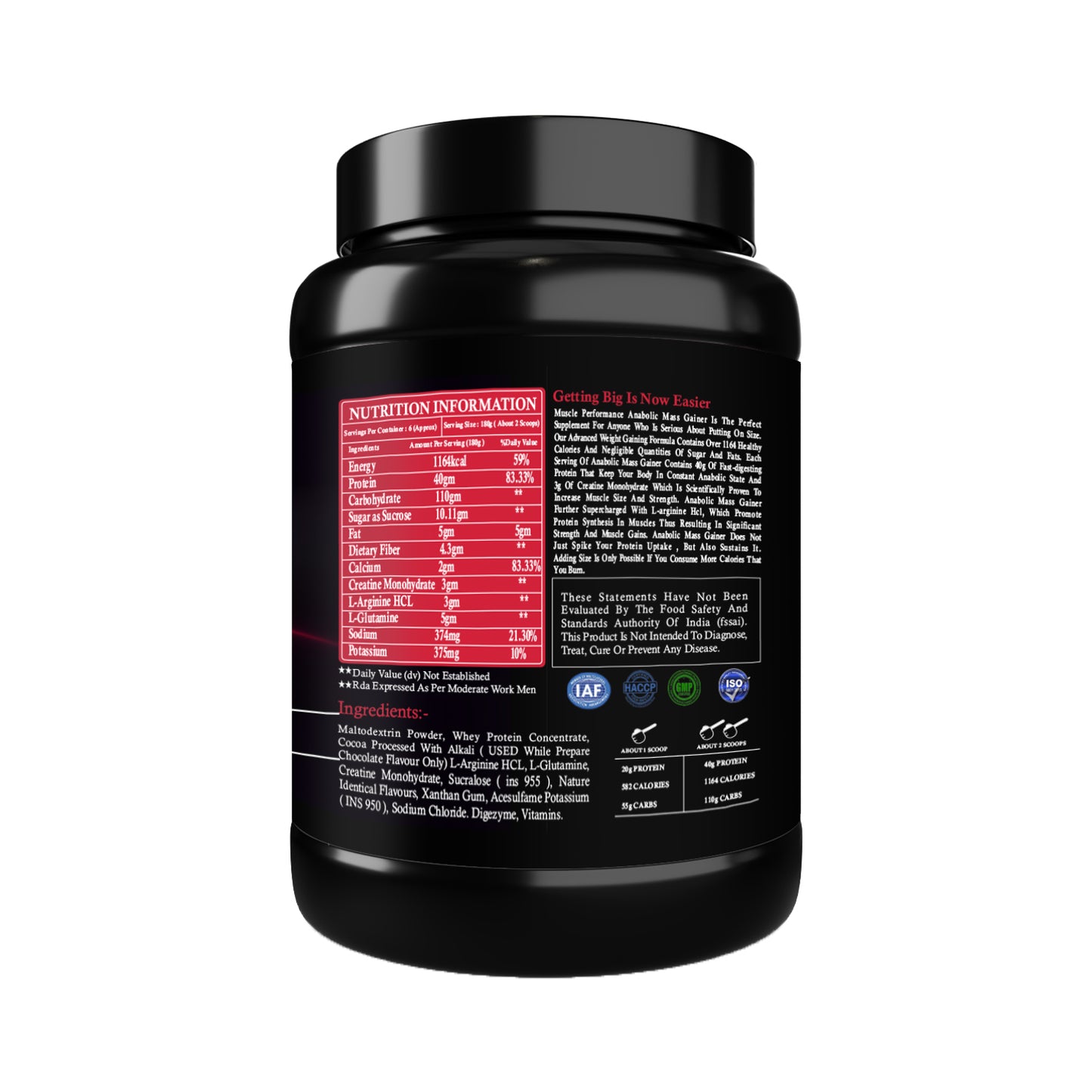 Muscle Performance Anabolic Mass Gainer With Steel Shaker 1kgs 2.2 LBS - MUSCLE PERFORMANCE