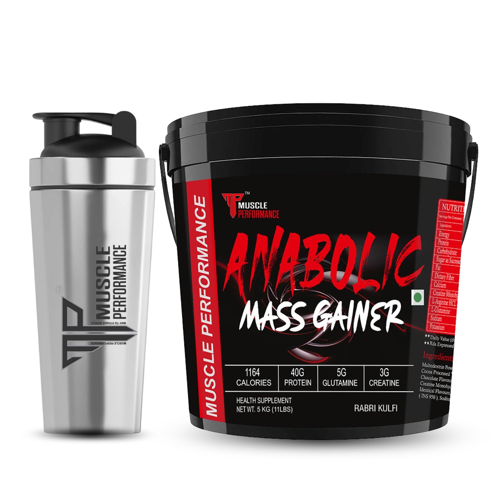 Muscle Performance Anabolic Mass Gainer With Steel Shaker 5kgs 11 LBS - MUSCLE PERFORMANCE