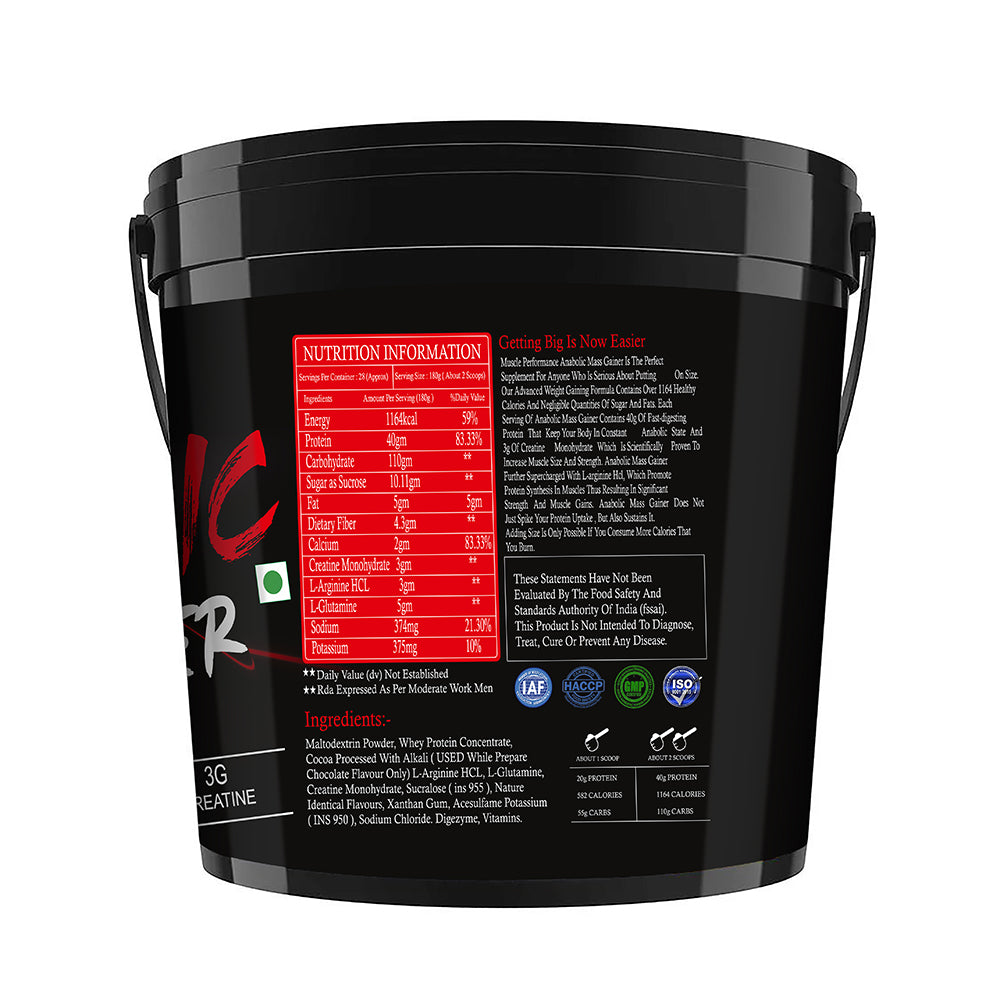 Muscle Performance Anabolic Mass Gainer With Steel Shaker 5kgs 11 LBS - MUSCLE PERFORMANCE