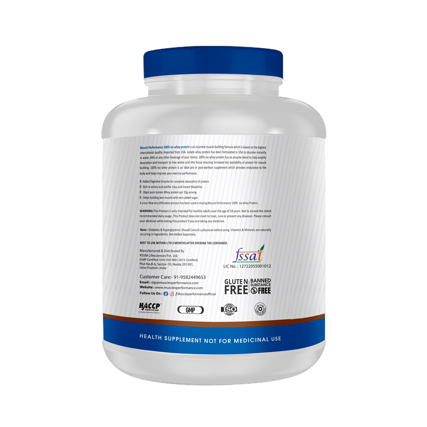 Muscle Performance 100% Isolate Whey Protein 2KG - MUSCLE PERFORMANCE