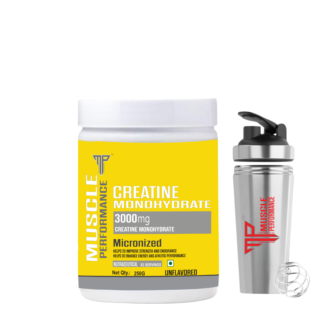 Muscle Performance Creatine Monohydrate With Steel Shaker  250g, 83 Servings - Muscle Performance