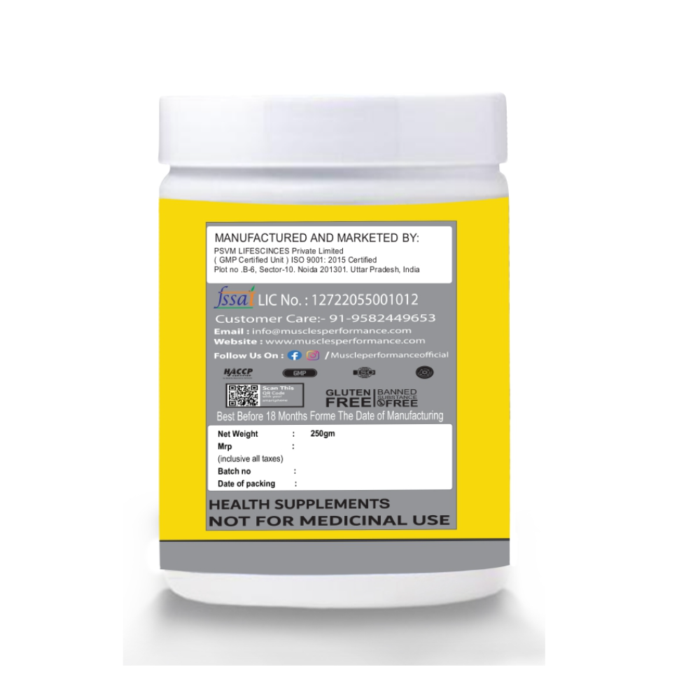 Muscle Performance Creatine Monohydrate With Steel Shaker  250g, 83 Servings - Muscle Performance