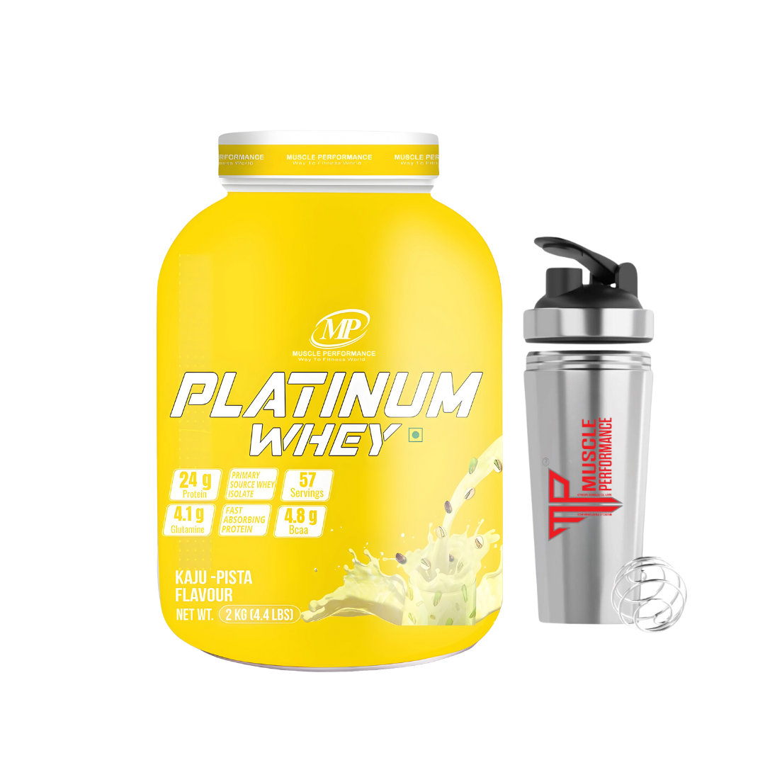 Muscle Performance Platinum Whey Protein With Steel Shaker 2kg 4.4 lbs, 57 servings - Muscle Performance