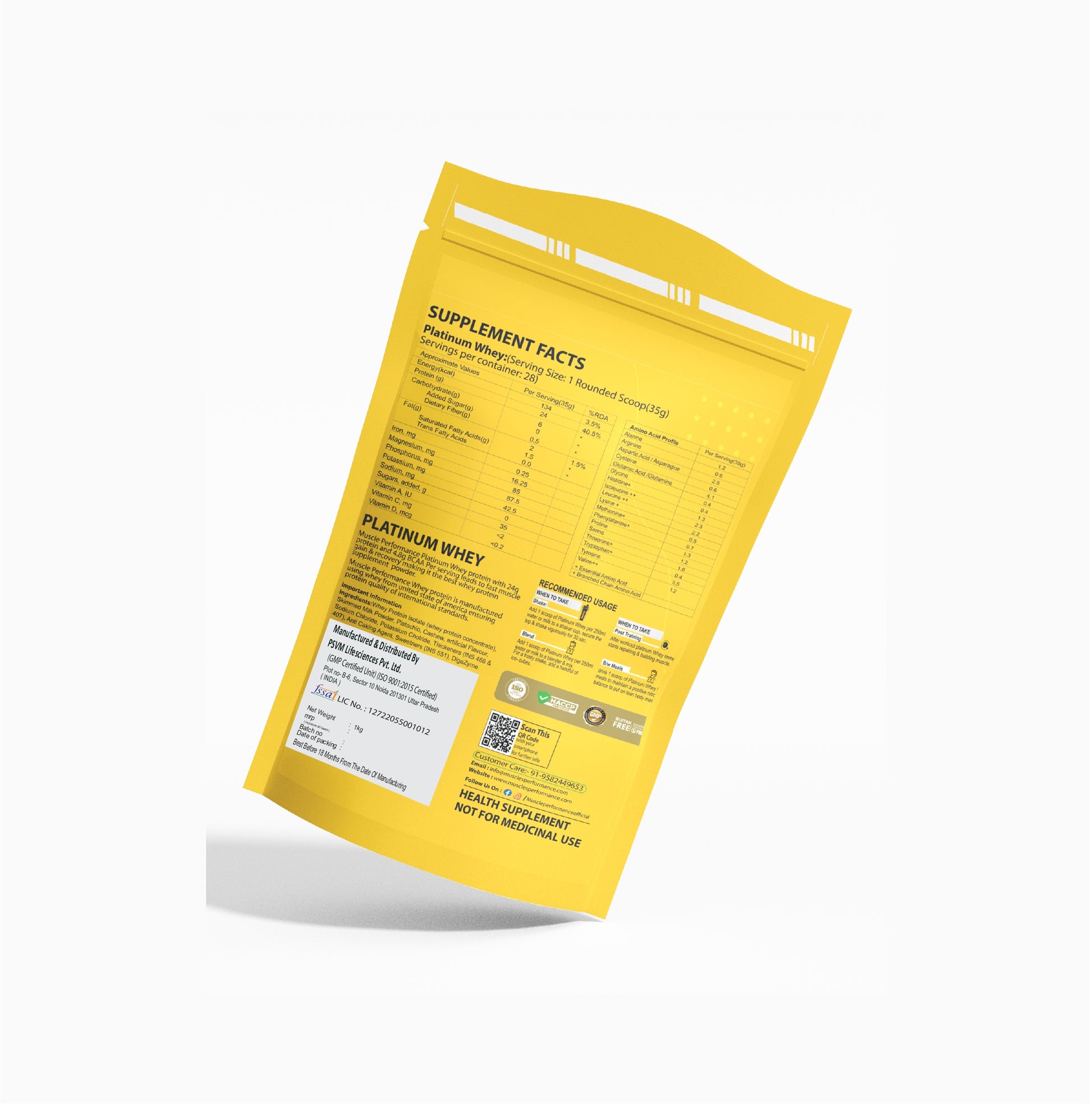 Muscle Performance Platinum Whey Protein With steel shaker (1kg 2.2 lbs, 28 servings - Muscle Performance