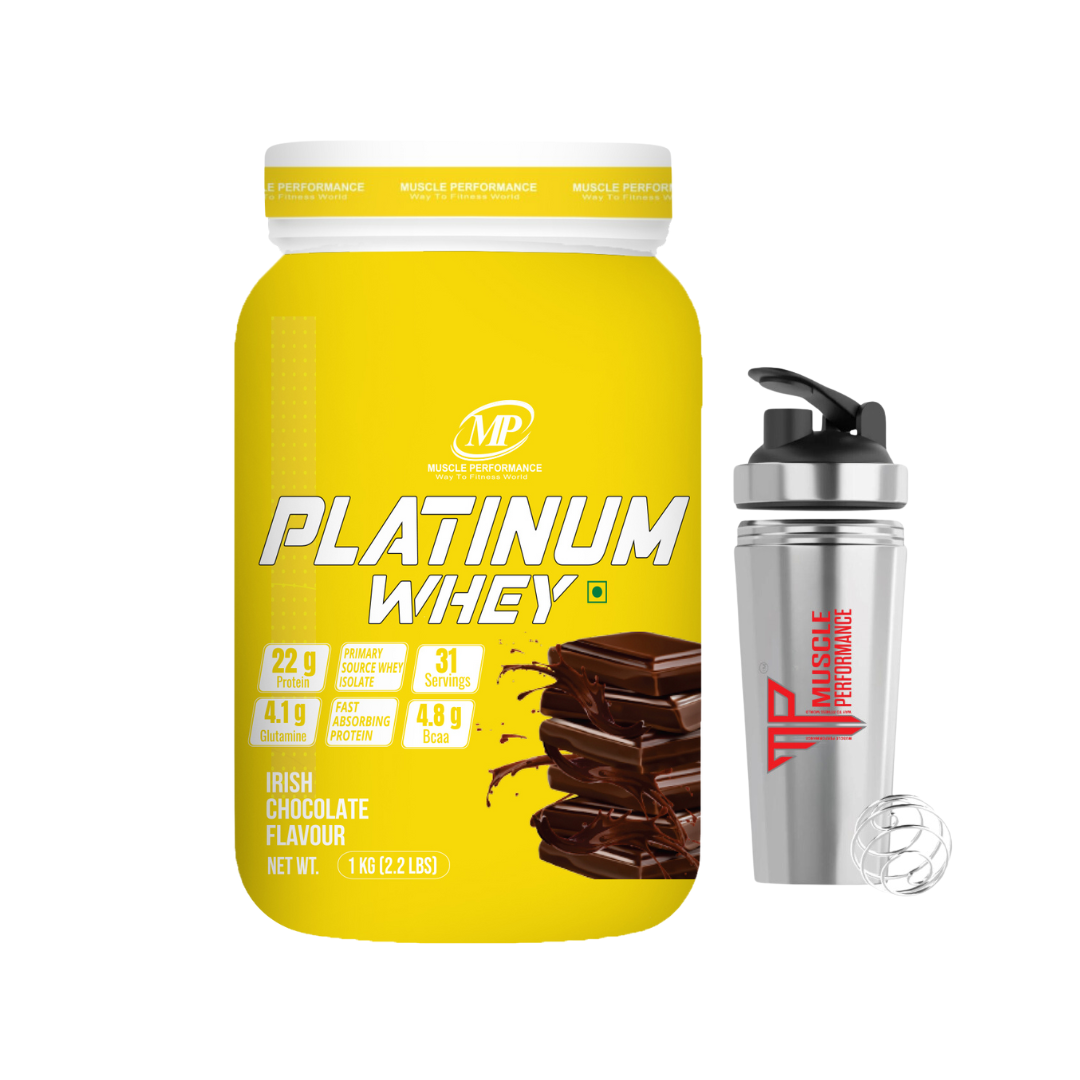 Muscle Performance Platinum Whey Protein With steel shaker 1kg 2.2 lbs, 31 servings - Muscle Performance