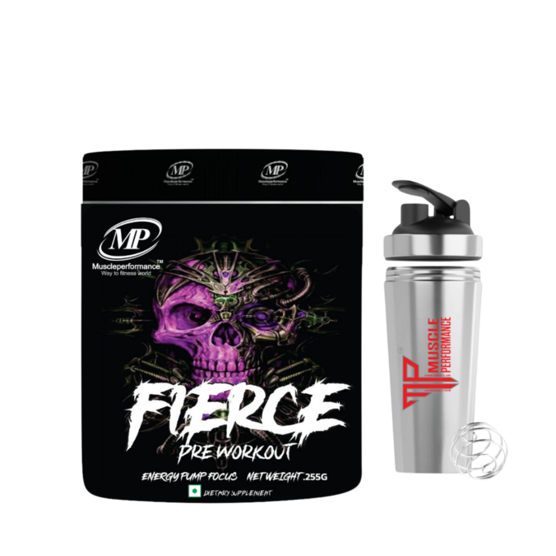 MP  Fierce Pre-Workout With Steel Shaker 250 gms-30 Servings - Muscle Performance