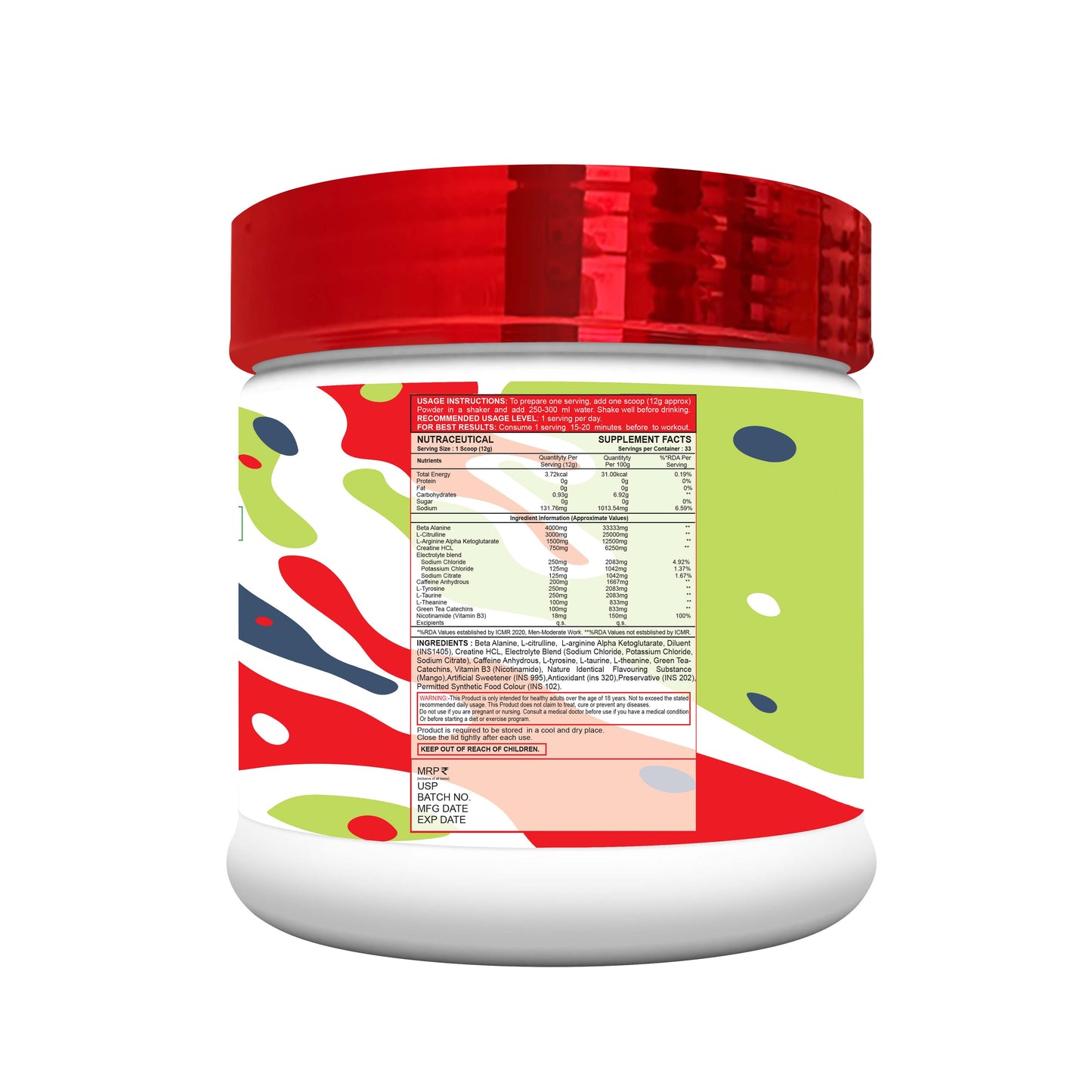 MUSCLE PERFORMANCE MONITER PRE-WORKOUT 400G, 33 SERVINGS - MUSCLE PERFORMANCE