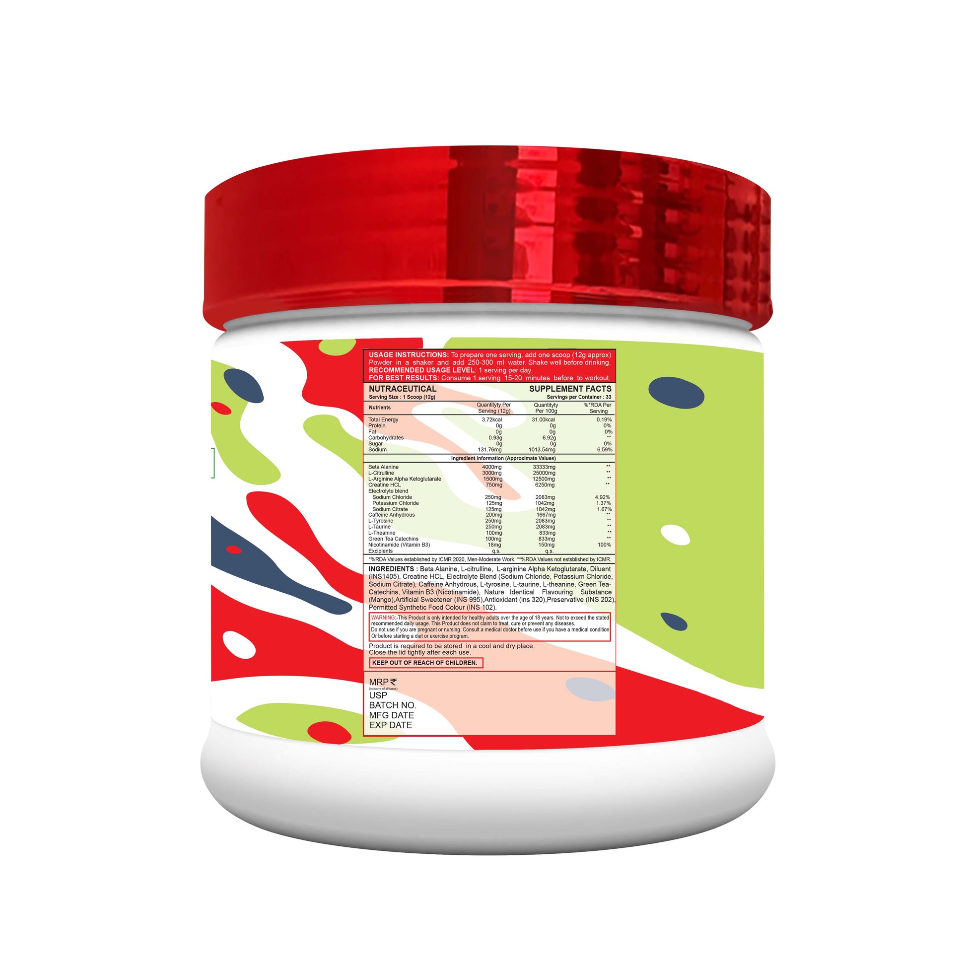 MUSCLE PERFORMANCE MONITER PRE-WORKOUT 400G, 33 SERVINGS - MUSCLE PERFORMANCE