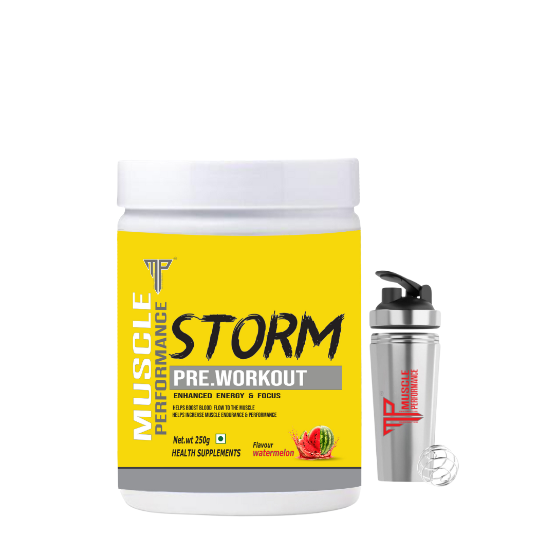 Muscle Performance Storm Pre-Workout With Steel Shaker 250gm -30 Servings - Muscle Performance