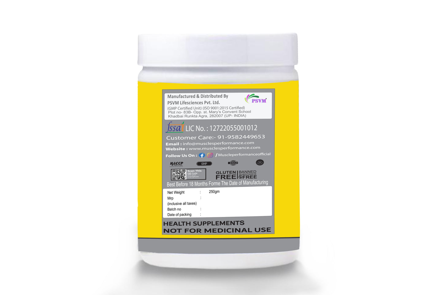Muscle Performance Creatine Monohydrate  250g  83 Servings - Muscle Performance