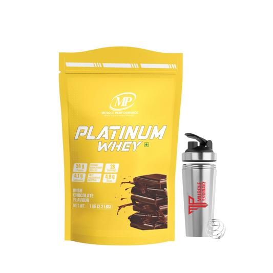 Muscle Performance Platinum Whey Protein With steel shaker (1kg 2.2 lbs, 28 servings - Muscle Performance
