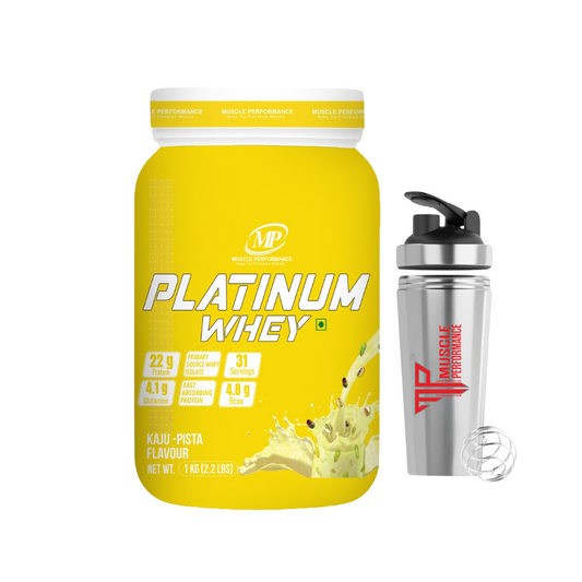 Muscle Performance Platinum Whey Protein With steel shaker 1kg 2.2 lbs, 31 servings - Muscle Performance